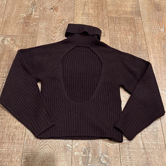 Vince Cashmere Burgundy Chunky Turtleneck Open Back Sweater Plum Wine - Picture 11 of 12